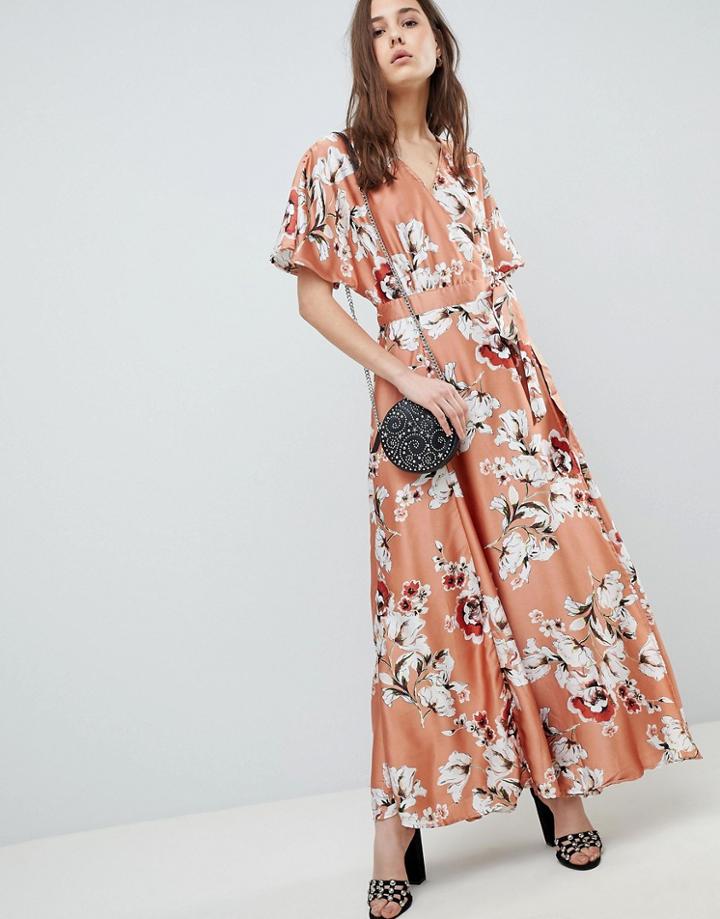 Qed London Floral Wrap Maxi Dress - Pink
