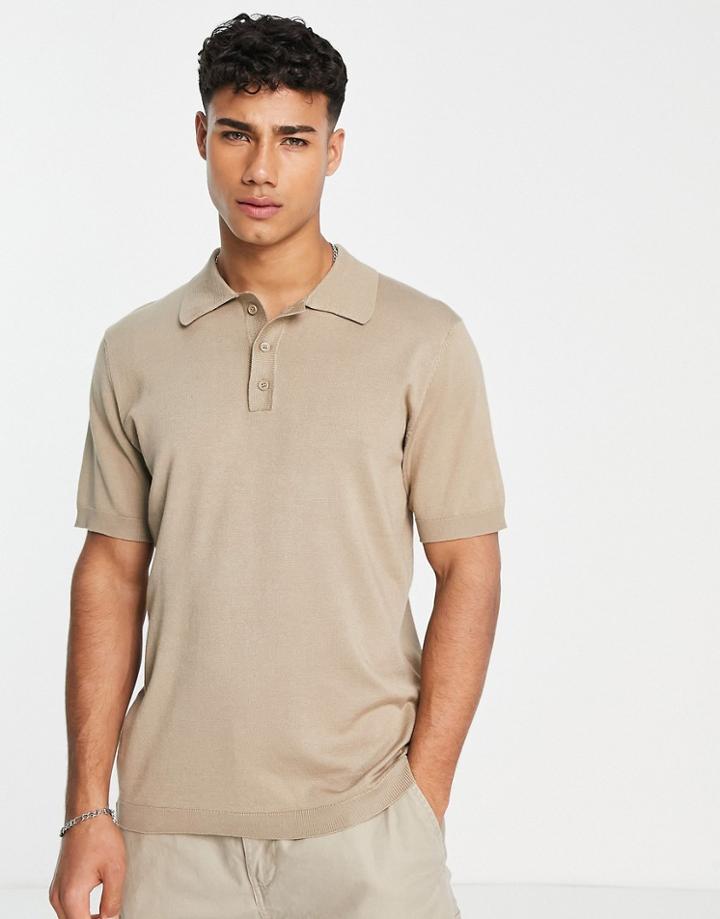 Only & Sons Knit Polo In Beige-neutral