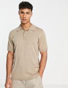 Only & Sons Knit Polo In Beige-neutral