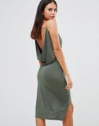 Club L Slinky Wrap Front Dress With Cowl Back - Green