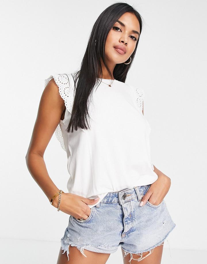 Vero Moda Organic Cotton Tank Top With Ruffle Sleeves In White
