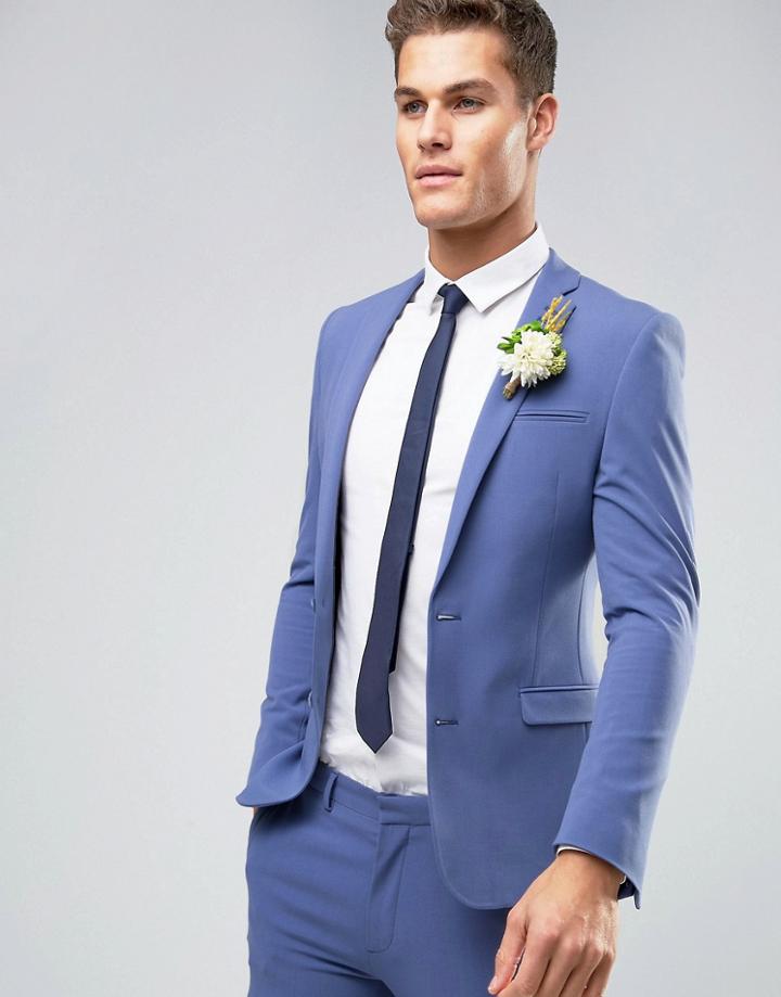 Asos Wedding Super Skinny Suit Jacket In Deep Blue - Blue