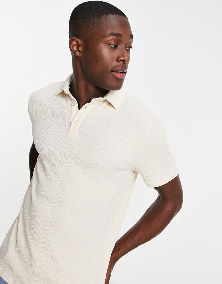 Asos Design Rib Polo In Beige-neutral