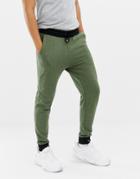 Asos Design Skinny Joggers In Khaki Interest Fabric With Contrast Waistband And Cuffs - Green