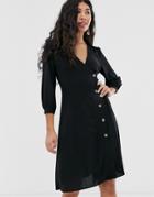 Brave Soul Ahana Wrap Dress With Button Throuh Detail - Black