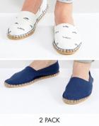 Asos Espadrilles In Navy And White Fish Print 2 Pack Save - Multi