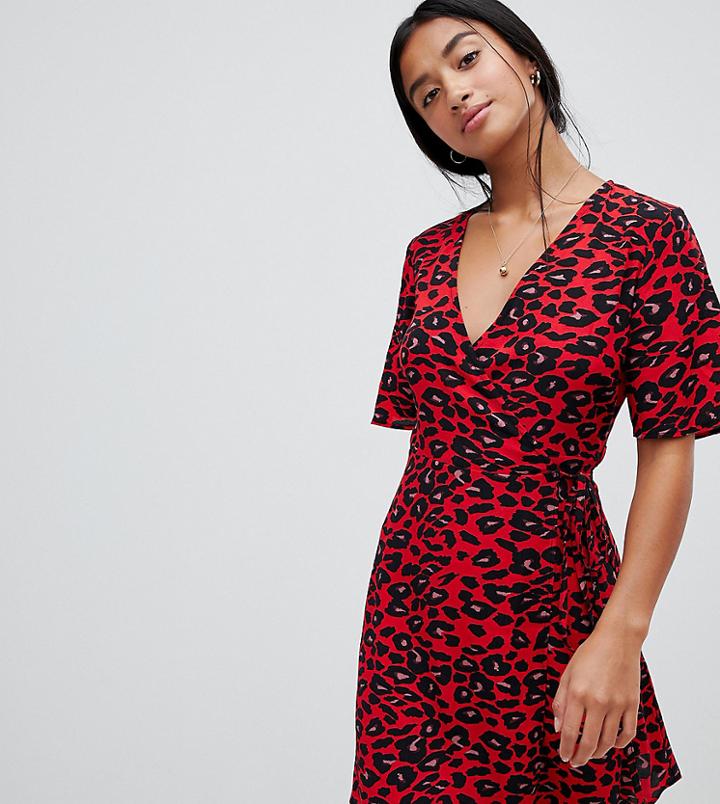 New Look Petite Animal Wrap Dress - Red