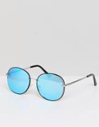 Jeepers Peepers Round Sunglasses With Blue Lens - Silver