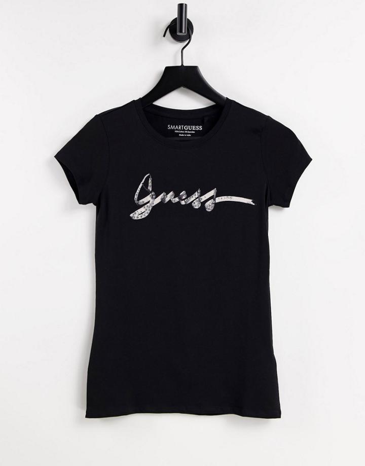 Guess T-shirt With Brushed Logo In Black