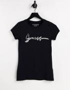Guess T-shirt With Brushed Logo In Black
