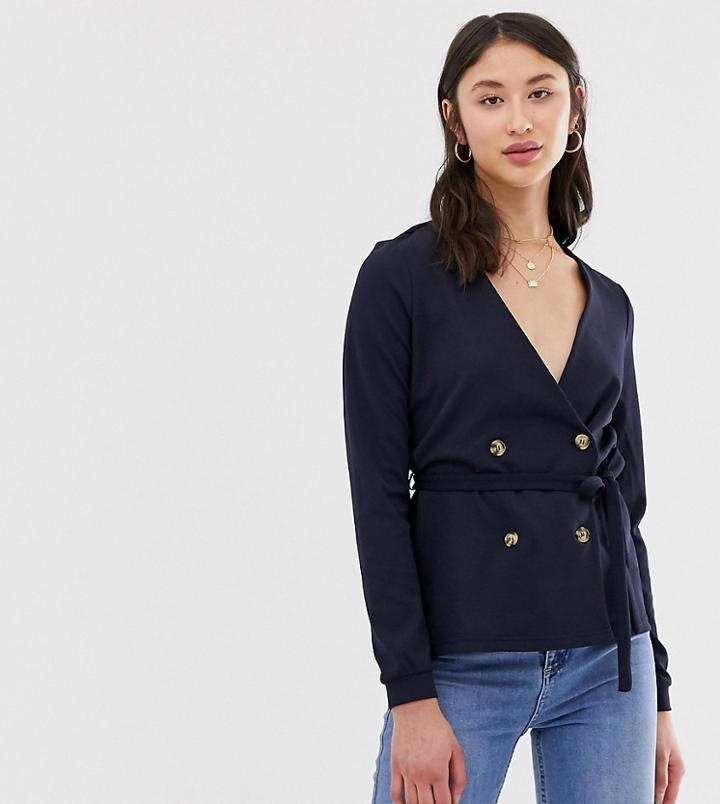 Vero Moda Tall Double Breasted Belted Blouse - Navy