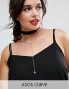 Asos Curve Exclusive Sleek Choker And Lariat Multirow Necklace - Gold