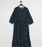 Glamorous Curve Midi Smock Dress In Forget Me Not Floral-black
