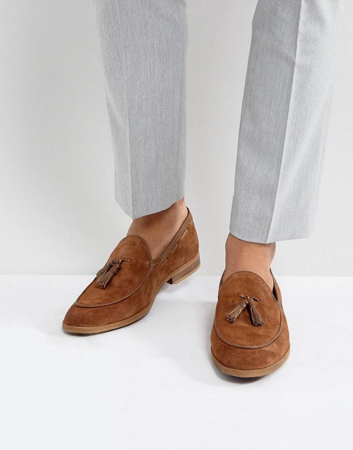 Asos Loafers In Tan Suede With Weave Tassle Detail - Tan