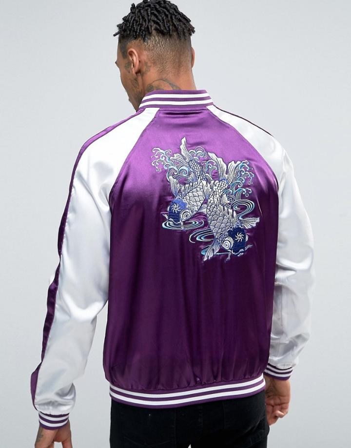 Liquor & Poker Koi Embroidered Souvenir Bomber - Purple
