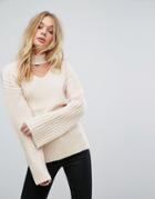 Fashion Union Knitted Sweater With Choker Cut Out - Pink