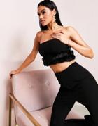 Asos Luxe Bandeau Top With Faux Fur Trim In Black - Part Of A Set