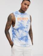 Asos Design Relaxed Sleeveless T-shirt In Wash With Print - Blue