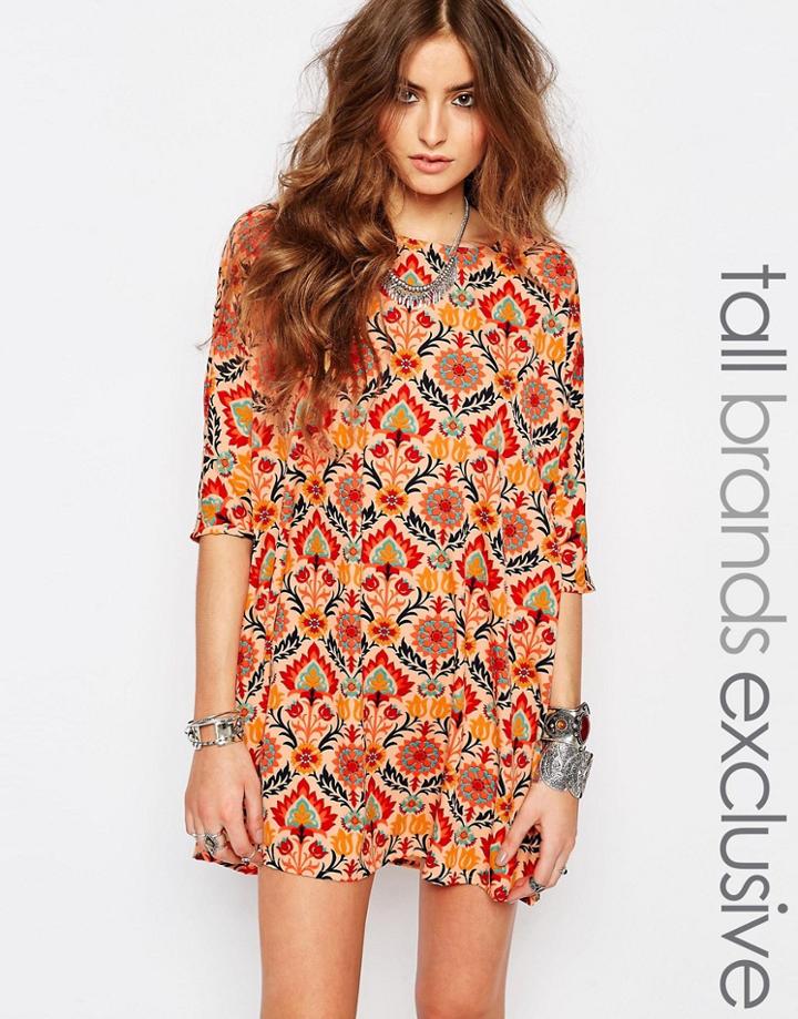 Noisy May Tall Retro Floral Print Shift Dress - Multi