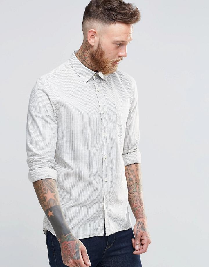 Nudie Henry Indigo Stripe Shirt In Off White - White