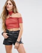 The Ragged Priest Cold Shoulder Rust Top - Red