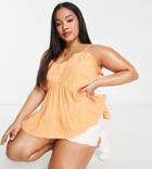 Asos Design Curve Textured Smock Sun Top With Ruffle Detail In Washed Orange