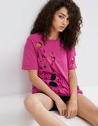 Asos T-shirt With Rip Detail In Oversized Fit - Pink