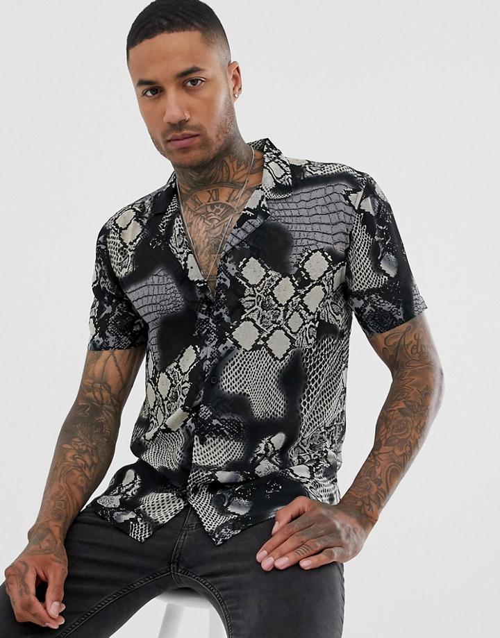Another Influence Sheer Animal Snake Revere Shirt - Black