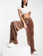 Cotton: On Velour Wide Leg Sweats In Chocolate - Part Of A Set-brown