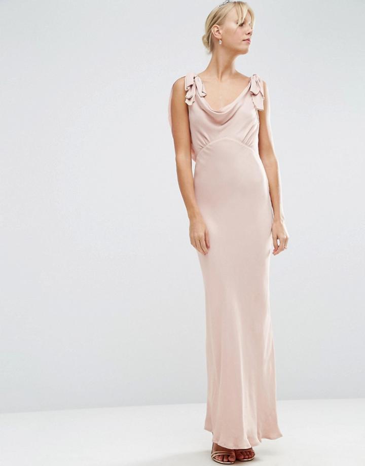 Asos Wedding Bias Cut Satin Maxi Dress - Pink