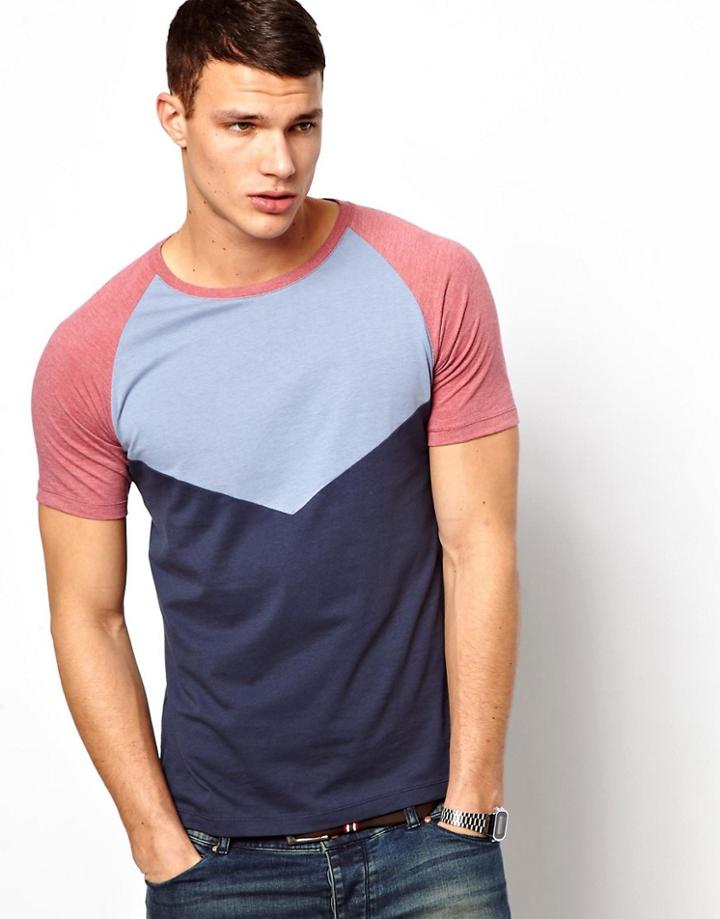 Asos T-shirt With Color Block Cut And Sew Panels - Multi