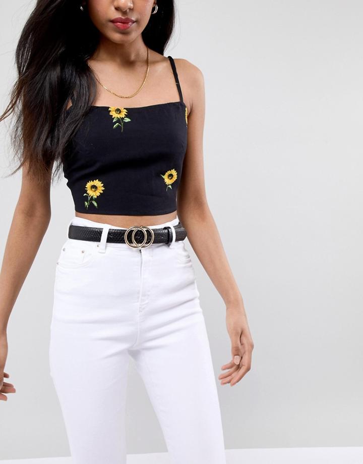 Glamorous Black Snakeskin Embossed Round Double Circle Waist And Hip Jeans Belt