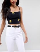 Glamorous Black Snakeskin Embossed Round Double Circle Waist And Hip Jeans Belt