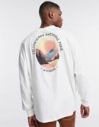 Asos Design Oversized Long Sleeve T-shirt With Back Mountain Scene Print And Embroidery-white