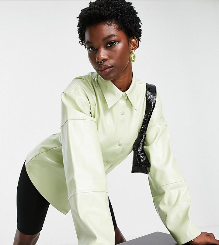 Collusion Fitted Shirt In High Shine Vinyl-white