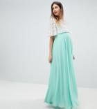 Asos Design Maternity Lace Embellished Crop Top Maxi Dress-green
