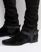 Asos Chelsea Boots In Black Suede With Leather Stirrup Strap - Black
