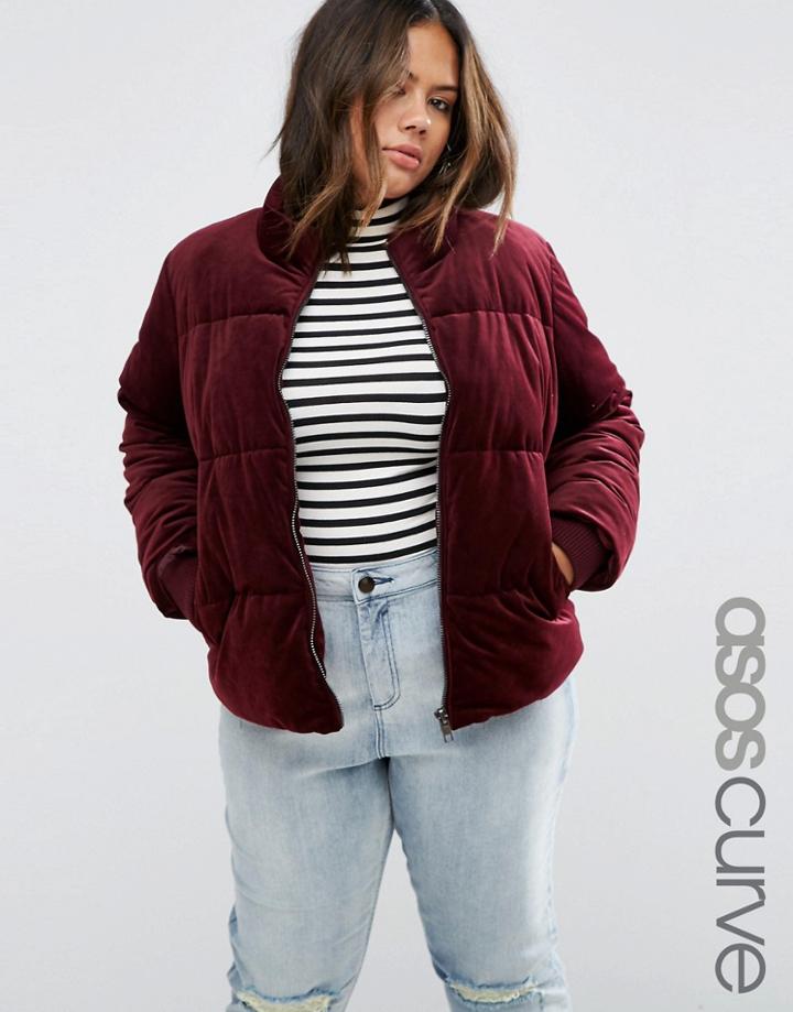 Asos Curve Velvet Padded Jacket - Red