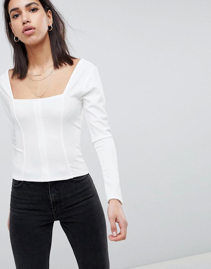 Asos Design Square Neck Fitted Top - Cream