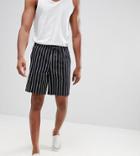 Asos Design Tall Slim Shorts In Navy Stripe - Navy