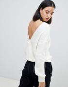Asos Design Sweater With Cross Over Back-white