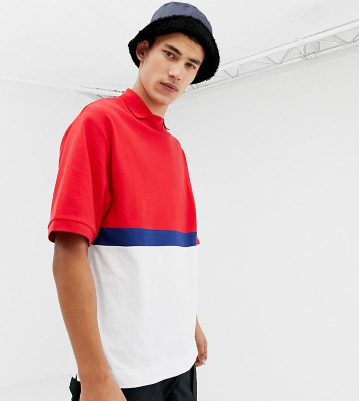 Collusion Tall Color Blocked Polo In Blue And Red - Red