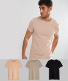 Asos Design Muscle Fit T-shirt With Crew Neck 3 Pack Multipack Saving - Multi