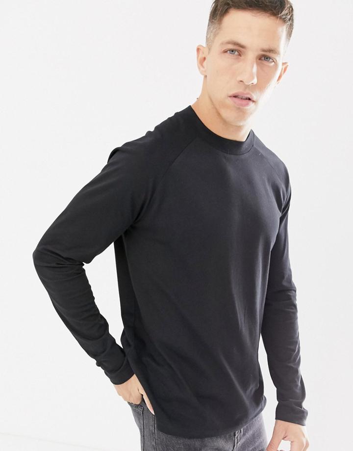 Asos Design Relaxed Long Sleeve Raglan T-shirt With High Neck In Black - Black
