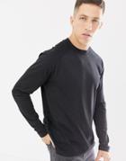 Asos Design Relaxed Long Sleeve Raglan T-shirt With High Neck In Black - Black