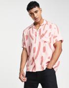 River Island Smudge Print Camp Collar Shirt In Pink