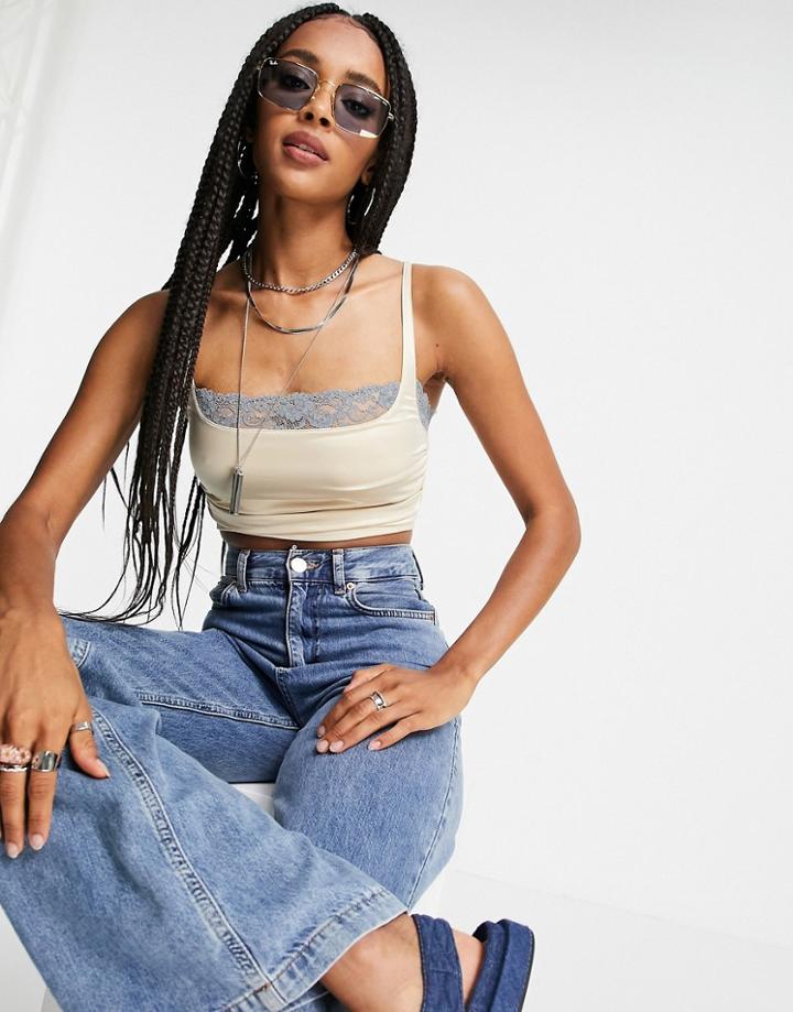 Free People Cross Paths Brami Crop Top In Satin-neutral