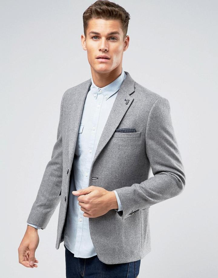 Burton Menswear Light Gray Wool Blend Slim Blazer - Gray