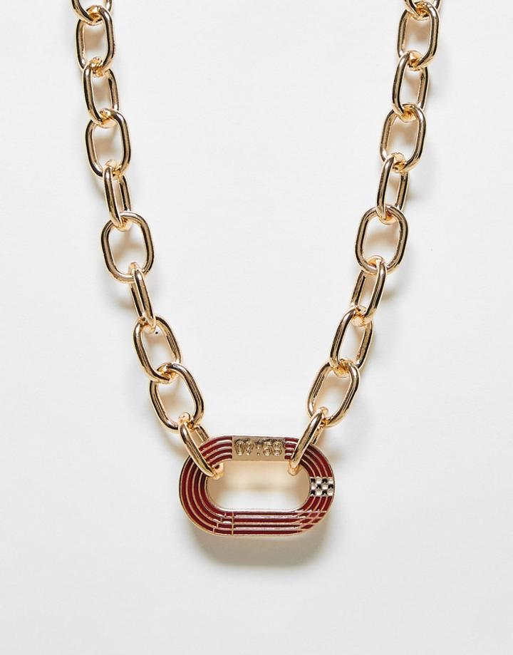 Wftw Oval Link Track Pendant Necklace With World Record Time In Gold