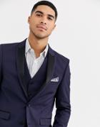 Harry Brown Slim 50% Wool Split Lapel Navy Dinner Suit Jacket - Black